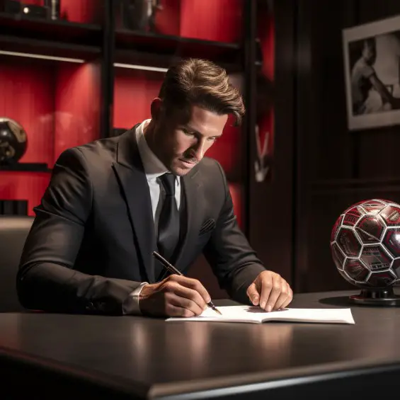 Footballer signing a contract 